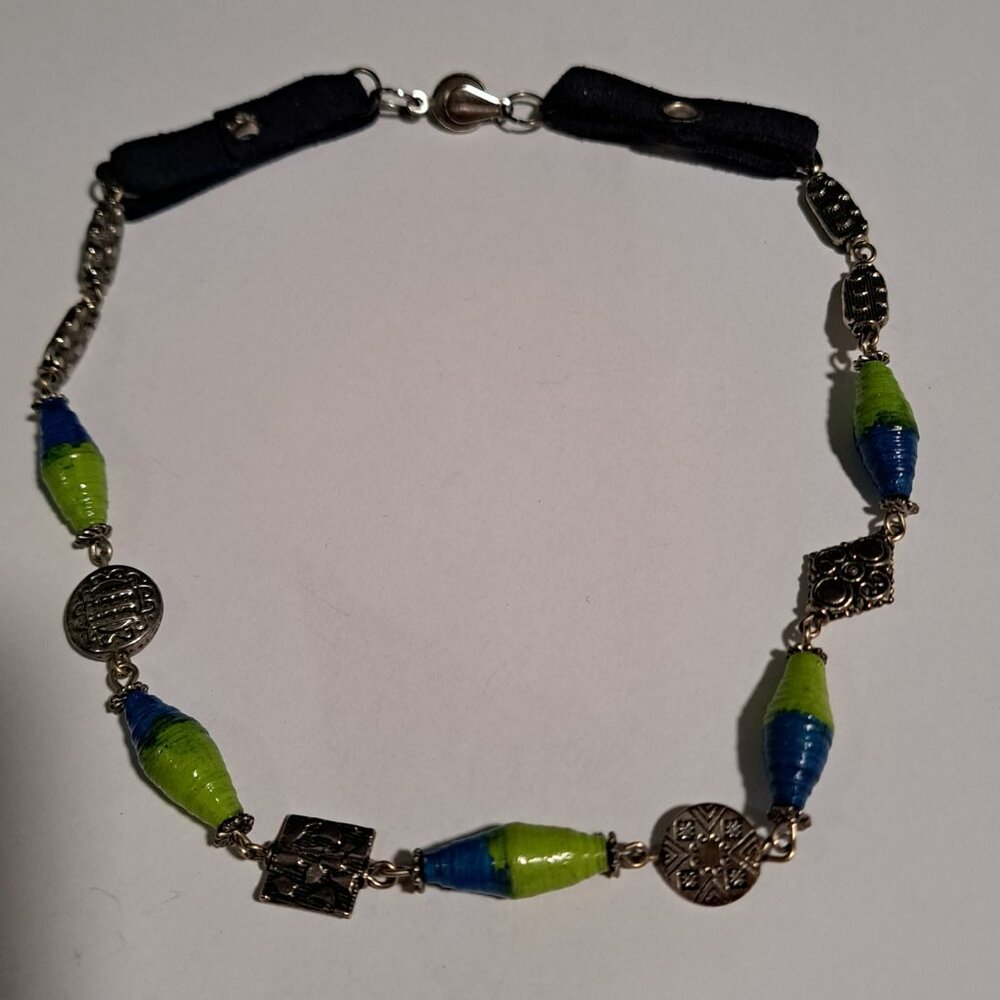 Vintage Teng Yue blue and green paper beaded necklace